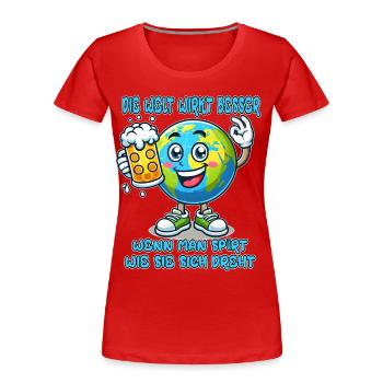 Die Welt wirkt besser lustiges Bier Comic Motiv - Frauen Premium Bio T-Shirt - Rot - Vorne - Mia (176cm)