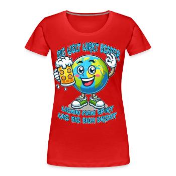 Le monde semble meilleur Motif de bande dessinée de bière drôle - T-shirt bio Premium Femme - rouge - Devant - Mia (176cm)