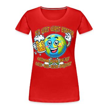 Le monde semble meilleur Motif de bande dessinée de bière drôle - T-shirt bio Premium Femme - rouge - Devant - Mia (176cm)