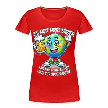 Le monde semble meilleur motif de bande dessinée drôle de bière - T-shirt bio Premium Femme - rouge - Devant - Mia (176cm)