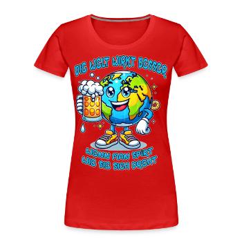 Le monde semble meilleur Motif de bande dessinée de bière drôle - T-shirt bio Premium Femme - rouge - Devant - Mia (176cm)