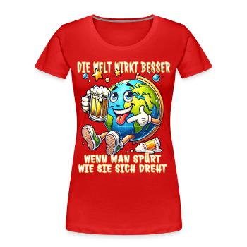Le monde semble meilleur Motif de bande dessinée de bière drôle - T-shirt bio Premium Femme - rouge - Devant - Mia (176cm)