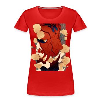 Florale Oni - Frauen Premium Bio T-Shirt - Rot - Vorne - Mia (176cm)