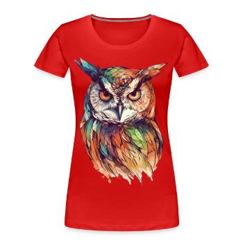 Eule Uhu Vogel Nachtvogel Tier Nacht Mond Natur - Frauen Premium Bio T-Shirt - Rot - Vorne - Mia (176cm)