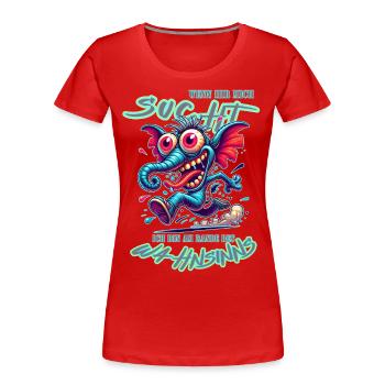 Wenn ihr mich sucht, ich bin am Rande des Wahnsinn - Frauen Premium Bio T-Shirt - Rot - Vorne - Mia (176cm)