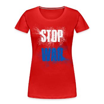 STOP WAR – NO WAR - PEACE – Nationalfarben Israel - Frauen Premium Bio T-Shirt - Rot - Vorne - Mia (176cm)