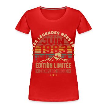 Nées En Juin 1983 Vintage Juin 1983 Anniversaire - T-shirt bio Premium Femme - rouge - Devant - Mia (176cm)