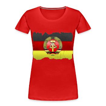 DDR Wappen auf Deutschlandfahne in Stein - Frauen Premium Bio T-Shirt - Rot - Vorne - Mia (176cm)
