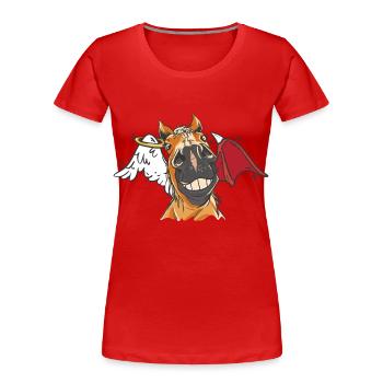 Pferdekopf Pferd Pferde Engel Teufel Gaul - Frauen Premium Bio T-Shirt - Rot - Vorne - Mia (176cm)