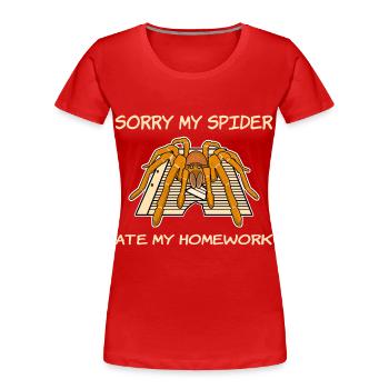 My spider ate my homework - Women's Premium Organic T-Shirt - red - Front - Mia (176cm)