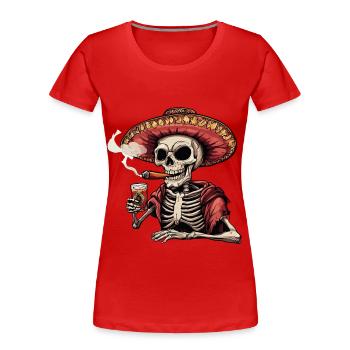 Squelette Crâne Crâne Cigare Liqueur - T-shirt bio Premium Femme - rouge - Devant - Mia (176cm)
