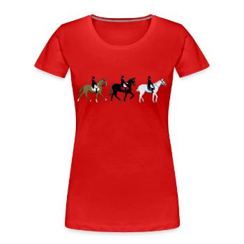 Drei Dressur - Frauen Premium Bio T-Shirt - Rot - Vorne - Mia (176cm)
