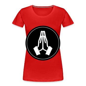 Cercle des mains de prière - T-shirt bio Premium Femme - rouge - Devant - Mia (176cm)