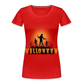 Halloween Gruselig Friedhof Mond Hexe Vampire - Frauen Premium Bio T-Shirt - Rot - Vorne - Mia (176cm)