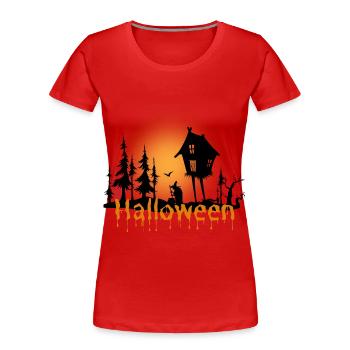 Halloween Gruselig Friedhof Mond Hexe Vampire - Frauen Premium Bio T-Shirt - Rot - Vorne - Mia (176cm)