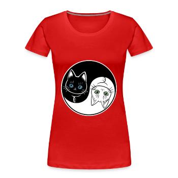 Cute black & white Yin Yang cat - Women's Premium Organic T-Shirt - red - Front - Mia (176cm)