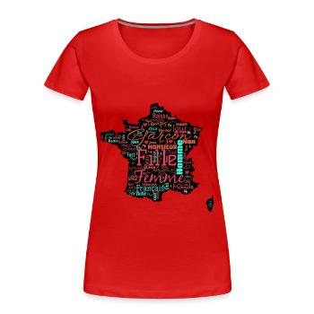 France WordArt typography v2 - T-shirt bio Premium Femme - rouge - Devant - Mia (176cm)