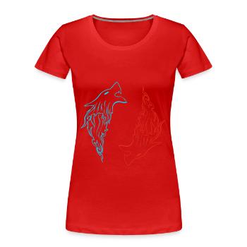 Nordic Wolf FENRIR symmetrisch zweifarbig - Frauen Premium Bio T-Shirt - Rot - Vorne - Mia (176cm)
