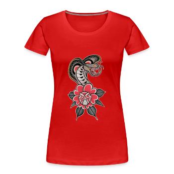 Traditioneller Schlangen-bunter Tattoo-Stil der alten Schule - Frauen Premium Bio T-Shirt - Rot - Vorne - Mia (176cm)