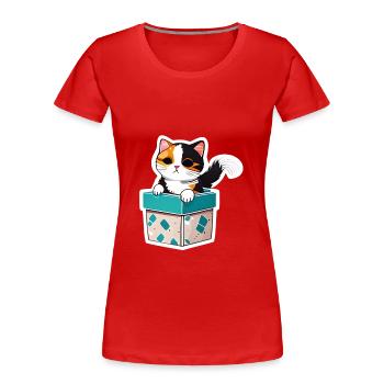Katze in der Kiste, mit leuchtendem Fell - Frauen Premium Bio T-Shirt - Rot - Vorne - Mia (176cm)