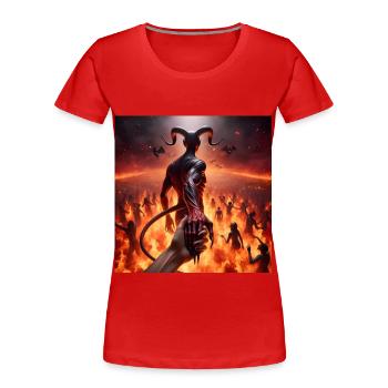 Suivez-moi jusqu’à l’abîme - Pacte du Diable Infernal #04 - T-shirt bio Premium Femme - rouge - Devant - Mia (176cm)