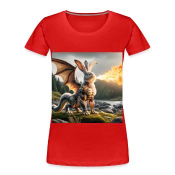 Dragon lapin cracheur de feu #05 - T-shirt bio Premium Femme - rouge - Devant - Mia (176cm)