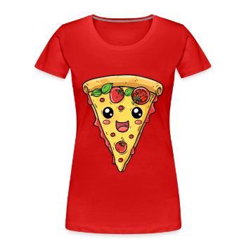 LUSTIGES PIZZA GESICHT FAST FOOD LOVER - Frauen Premium Bio T-Shirt - Rot - Vorne - Mia (176cm)