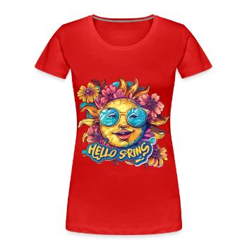 Bonjour le printemps Bonjour les fleurs de soleil de printemps - T-shirt bio Premium Femme - rouge - Devant - Mia (176cm)