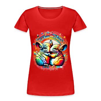 Farbenkuscheln - Chinchillas im Bund - Frauen Premium Bio T-Shirt - Rot - Vorne - Mia (176cm)