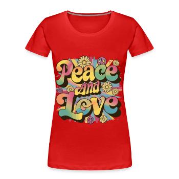 Paix et amour Hippie des années 1960 des années 1970 - T-shirt bio Premium Femme - rouge - Devant - Mia (176cm)