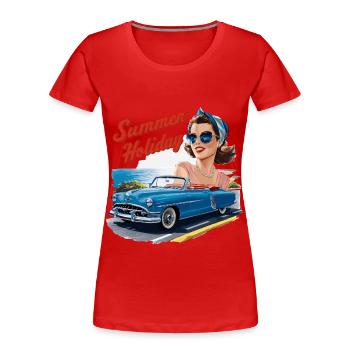 Vacances Cabrio Ride Lifestyle Années 1950 1960 - T-shirt bio Premium Femme - rouge - Devant - Mia (176cm)