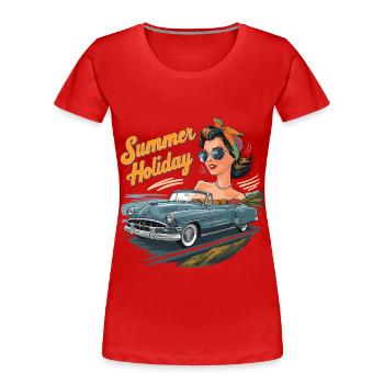 Vacances Cabrio Ride Lifestyle Années 1950 1960 - T-shirt bio Premium Femme - rouge - Devant - Mia (176cm)