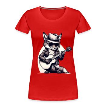 Custom Cartoon Fox Gitarre TShirt - Frauen Premium Bio T-Shirt - Rot - Vorne - Mia (176cm)