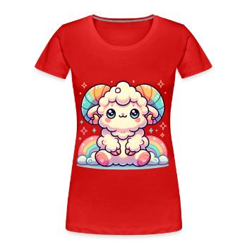 Bunte süße Widder Cartoon Illustration - Frauen Premium Bio T-Shirt - Rot - Vorne - Mia (176cm)