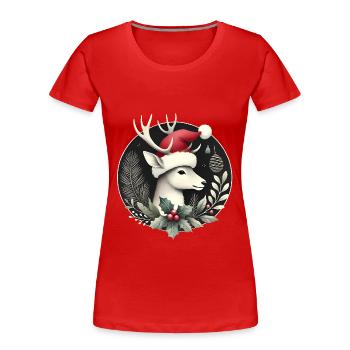 Festlicher Hirsch mit Nikolaushutkranz - Frauen Premium Bio T-Shirt - Rot - Vorne - Mia (176cm)