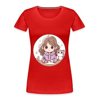 New Year Zero Fcks Girl Cat Design - Women's Premium Organic T-Shirt - red - Front - Mia (176cm)