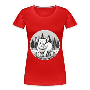 Illustration de cochon rustique en forêt - T-shirt bio Premium Femme - rouge - Devant - Mia (176cm)