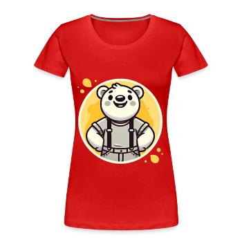 Fröhlicher Bär in Hosenträgern Abzeichen - Frauen Premium Bio T-Shirt - Rot - Vorne - Mia (176cm)