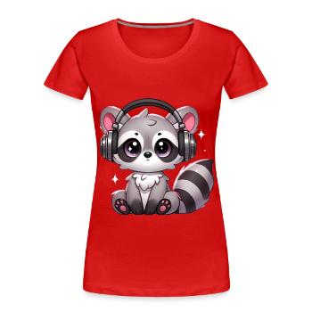 Niedlicher Waschbär mit Kopfhörern Cartoon - Frauen Premium Bio T-Shirt - Rot - Vorne - Mia (176cm)