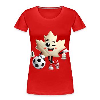 Mascotte de soccer de la feuille d’érable du Canada - T-shirt bio Premium Femme - rouge - Devant - Mia (176cm)