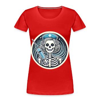 Grimmiges, aber fürsorgliches Skelett Krankenschwester Abzeichen - Frauen Premium Bio T-Shirt - Rot - Vorne - Mia (176cm)