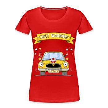 Voiture de mariage tout juste mariée Jaune - T-shirt bio Premium Femme - rouge - Devant - Mia (176cm)