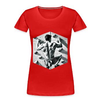 Grayscale Rock Climber Illustration - Women's Premium Organic T-Shirt - red - Front - Mia (176cm)