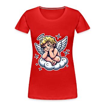 Lustiger Cherub auf Wolke Pop Art Design - Frauen Premium Bio T-Shirt - Rot - Vorne - Mia (176cm)