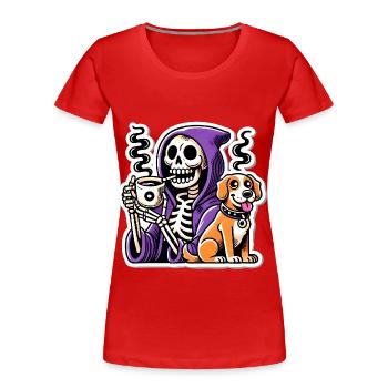 Skelett Kaffee Liebhaber mit Hund - Frauen Premium Bio T-Shirt - Rot - Vorne - Mia (176cm)