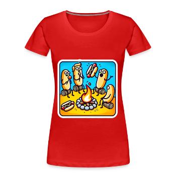 Lustiger Hotdog-Unfall am Lagerfeuer - Frauen Premium Bio T-Shirt - Rot - Vorne - Mia (176cm)