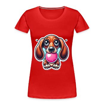 Dackel-Kaugummi-Cartoon-Design - Frauen Premium Bio T-Shirt - Rot - Vorne - Mia (176cm)