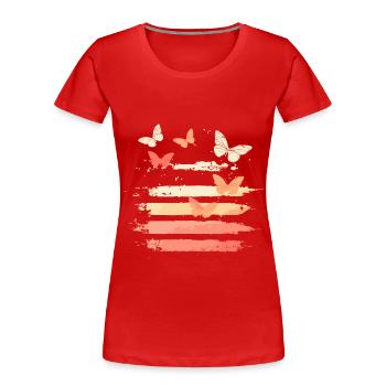 Bunte Schmetterlinge Vintage Farbstreifen - Frauen Premium Bio T-Shirt - Rot - Vorne - Mia (176cm)