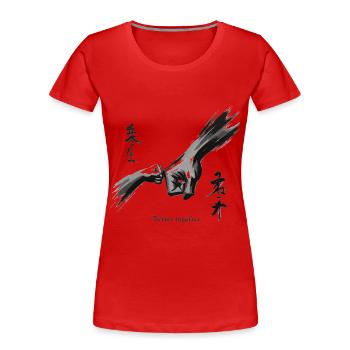 Le pouvoir de l’équipe : les salutations de la famille - T-shirt bio Premium Femme - rouge - Devant - Mia (176cm)