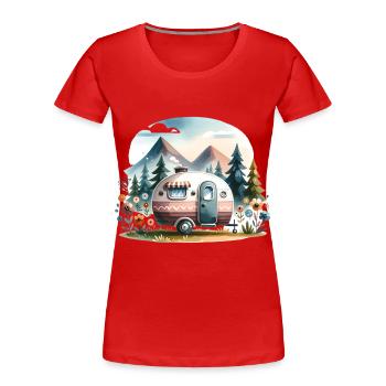 Camping Wohnwagen - Frauen Premium Bio T-Shirt - Rot - Vorne - Mia (176cm)